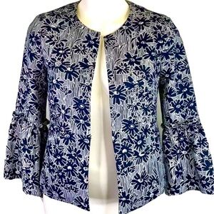 Banana Republic Factory Open Blazer Navy Floral print Bell Sleeves Size 4 Classy